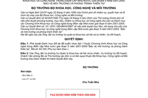 Quyết định 33/2001/QĐ-BKHCNMT duyệt danh mục Đề tài để tuyển chọn đợt 1 Chương trình khoa học công nghệ trọng điểm Nhà nước phòng tránh thiên tai