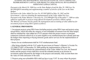 Circular No. 42/2001/TT-BTC, guiding the management and accounting of value added tax reimbursement capital for projects using official development assistance (ODA) capital, promulgated by the Ministry of Finance.