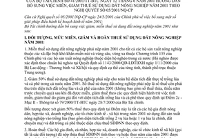 Thông tư 41/2001/TT-BTC miễn, giảm thuế sử dụng đất nông nghiệp năm 2001 bổ sung Nghị quyết 05/2001/NQ-CP