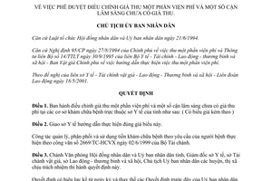 Quyết định 85/2001/QĐ-UB điều chỉnh giá thu một phần viện phí