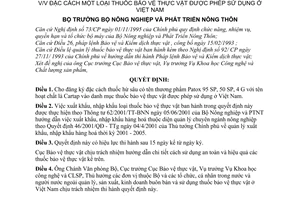 Quyết định 66/2001/QĐ-BNN đặc cách thuốc bảo vệ thực vật được phép sử dụng ở Việt Nam
