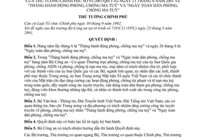 Quyết định 93/2001/QĐ-TTg "Tháng hành động phòng, chống ma tuý"  "Ngày toàn dân phòng, chống ma tuý"