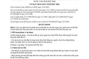 Quyết định 1730/2001/QĐ-UB chính sách ưu đãi dự án đầu tư trực tiếp nước ngoài Phú Thọ
