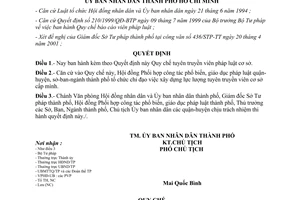 Quyết định 51/2001/QĐ-UB Quy chế tuyên truyền viên pháp luật ở cơ sở Hồ Chí Minh