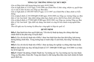 Quyết định 478/2001/QĐ-TCBĐ Chỉ tiêu kỹ thuật áp dụng chứng nhận hợp chuẩn thiết bị thu phát sóng vô tuyến điện