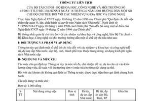 Thông tư liên tịch 45/2001/TTLT-BTC-BKHCNMT hướng dẫn chi tiêu nhiệm vụ khoa học công nghệ