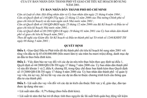 Quyết định 52/2001/QĐ-UB giao chỉ tiêu kế hoạch bổ sung năm 2001