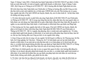 Chỉ thị 33/2001/CT-UB thực hiện 08/2001/NĐ-CP an ninh trật tự ngành nghề kinh doanh có điều kiện Nghệ An