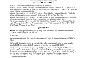 Quyết định 752/QĐ-TTg  phê duyệt quy hoạch tổng thể hệ thống thoát nước thành phố Hồ Chí Minh đến năm 2020