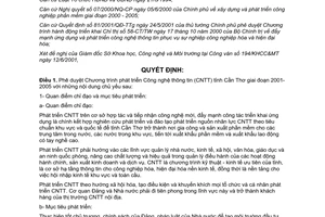Quyết định 46/2001/QĐ-UB phê duyệt chương trình phát triển công nghệ thông tin Cần Thơ 2001-2005