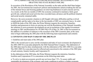 Dirrective No. 16/2001/CT-TTg, on elaborating the plan for socio-economic development and drafting the state budget for 2002, promulgated by the Prime Minister of Government.