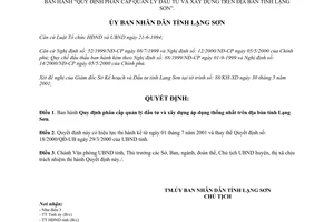 Quyết định 27/2001/QĐ-UB Quy định phân cấp quản lý đầu tư xây dựng Lạng Sơn