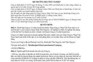 Quyết định 36/2001/QĐ-BCN thành lập Công ty Cơ điện luyện kim