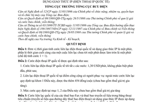 Quyết định 503/2001/QĐ-TCBĐ tạm thời cước dịch vụ điện thoại đường dài liên tỉnh sử dụng giao thức IP (điện thoại IP quốc tế)