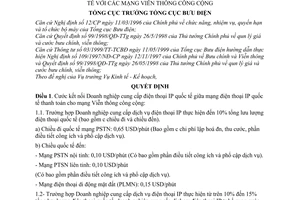 Quyết định 504/2001/QĐ-TCBĐ tạm thời cước kết nối giữa mạng điện thoại IP quốc tế với mạng viễn thông công cộng