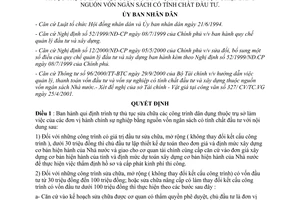 Quyết định 91/2001/QĐ-UB sửa chữa các công trình dân dụng thuộc trụ sở làm việc Bình Dương