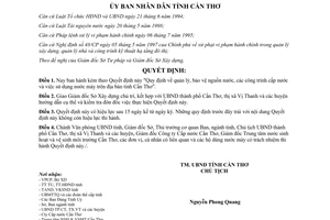 Quyết định 47/2001/QĐ-UB quản lý bảo vệ nguồn nước công trình cấp nước Cần Thơ