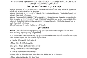 Quyết định 505/2001/QĐ-TCBĐ cước kết nối giữa mạng điện thoại IP liên tỉnh với điện thoại công cộng (PSTN)
