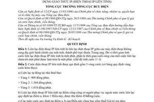 Quyết định 502/2001/QĐ-TCBĐ cước dịch vụ điện thoại đường dài liên tỉnh sử dụng giao thức IP (điện thoại liên tỉnh)