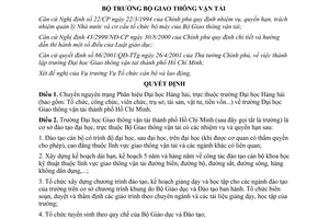 Quyết định 1972/2001/QĐ-BGTV tổ chức Trường Đại học Giao thông vận tải TP. HCM