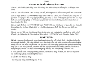 Quyết định 29/2001/QĐ-UB quy định hạn mức giao cho thuê đất chưa sử dụng