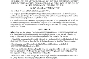 Quyết định 48/2001/QĐ-UB sửa đổi 60/2000/QĐ-UB đơn giá đền bù thiệt hại Cần Thơ