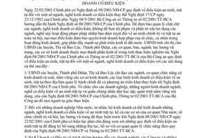 Chỉ thị 13/2001/CT-UB thực hiện 08/2000/NĐ-CP điều kiện an ninh trật tự ngành nghề có điều kiện Lâm Đồng