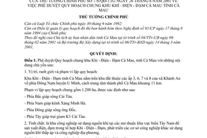 Quyết định 776/QĐ-TTg phê duyệt quy hoạch chung khu khí - điện - đạm Cà Mau, tỉnh Cà Mau