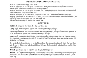 Quyết định 24/2001/QĐ-BGD&ĐT uỷ quyền cho Giám đốc Đại học Quốc gia cấp bằng tiến sĩ