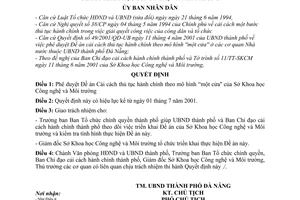 Quyết định 104/2001/QĐ-UB phê duyệt Đề án Cải cách thủ tục hành chính