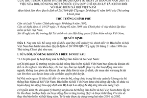 Quyết định 100/2001/QĐ-TTg Quy chế quản lý tài chính đối với bảo hiểm xã hội Việt Nam sửa đổi Quyết định 20/1998/QĐ-TTg
