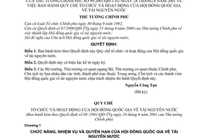 Quyết định 99/2001/QĐ-TTg Quy chế tổ chức hoạt động Hội đồng quốc gia tài nguyên