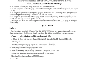 Quyết định 47/2001/QĐ-UB phê duyệt Quy hoạch chi tiết quận Tây Hồ-Hà Nội tỷ lệ 1/2000(Phần quy hoạch sử dụng đất và quy hoạch giao thông)