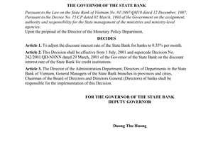 Decision No. 838/2001/QD-NHNN of June 29, 2001, on the adjustment of the discount interest rate of the state bank for credit institutions being banks