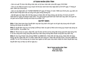 Quyết định 3023/2001/QĐ-UB lộ giới chỉ giới xây dựng công trình tuyến đường mới Bến Tre