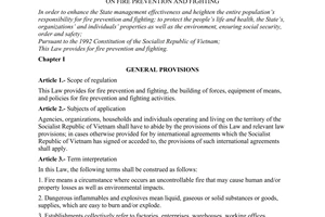 Law No. 27/2001/QH10 of June 29, 2001, on Fire prevention and fighting.
