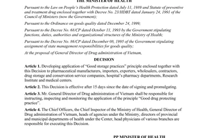 Decision No. 2701/2001/QD-BYT application of good storage practices principle