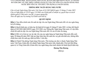 Quyết định 839/2001/QĐ-NHNN điều chỉnh lãi suất tái cấp vốn của Ngân hàng Nhà nước đối với tổ chức tín dụng là ngân hàng