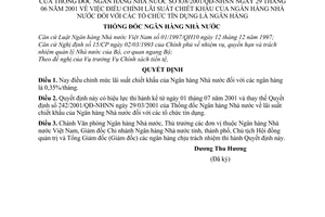 Quyết định 838/2001/QĐ-NHNN điều chỉnh lãi suất chiết khấu của Ngân hàng Nhà nước đối với tổ chức tín dụng là ngân hàng