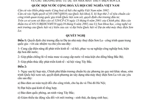 Nghị quyết 44/2001/NQ-QH10 chủ trương đầu tư dự án Nhà máy thủy điện Sơn la