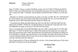 Công văn 3972/BKH/CN nhập khẩu vật tư trong nước chưa sản xuất được của dự án nhà máy xi măng Tam điệp Ninh bình