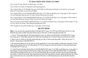 Quyết định 49/2001/QĐ-UB sửa đổi 506/QĐ-UBT-97 phân công quản lý chất lượng hàng hóa Cần Thơ