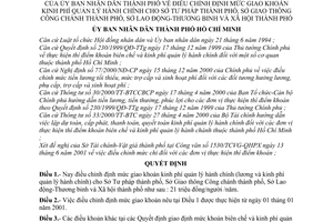 Quyết định 56/2001/QĐ-UB điều chỉnh định mức giao khoán kinh phí quản lý hành chính cho Sở Tư pháp Giao thông Công chánh  LĐTB&XH thành phố