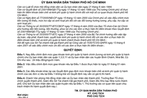 Quyết định 55/2001/QĐ-UB điều chỉnh định mức giao khoán kinh phí quản lý hành chính cho Quận 1,3,5,11 UBND huyện Bình Chánh, Nhà Bè Củ Chi
