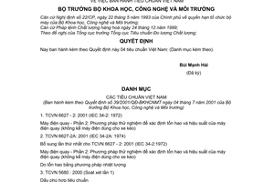 Quyết định 39/2001/QĐ-BKHCNMT tiêu chuẩn Việt Nam TCVN 6627 - 2: 2001  TCVN 6627-2A: 2001   TCVN 5680 : 2000  TCVN 5929 : 2001
