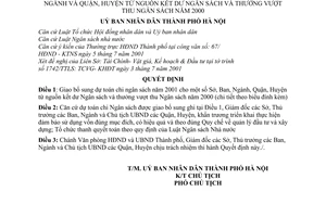 Quyết định 50/2001/QĐ-UB bổ sung dự toán chi ngân sách năm 2001 cho Sở Ban Ngành Quận Huyện từ kết dư ngân sách thưởng vượt thu ngân sách năm 2000