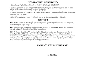 Quyết định 856/2001/QĐ-NHNN Quy chế quản lý hộ chiếu cán bộ, công, viên chức