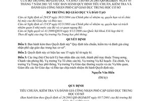 Quyết định 26/2001/QĐ-BGD&ĐT quy định tiêu chuẩn, kiểm tra đánh giá công nhận phổ cập giáo dục trung học cơ sở