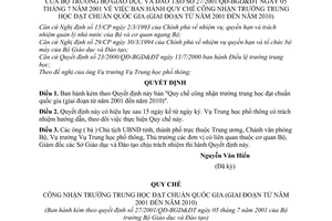 Quyết định 27/2001/QĐ-BGD&ĐT Quy chế công nhận trường trung học đạt chuẩn quốc gia giai đoạn từ năm 2001 đến năm 2010