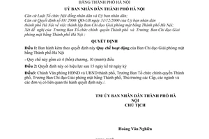 Quyết định 51/2001/QĐ-UB Quy chế hoạt động Ban Chỉ đạo Giải phóng mặt bằng Hà Nội